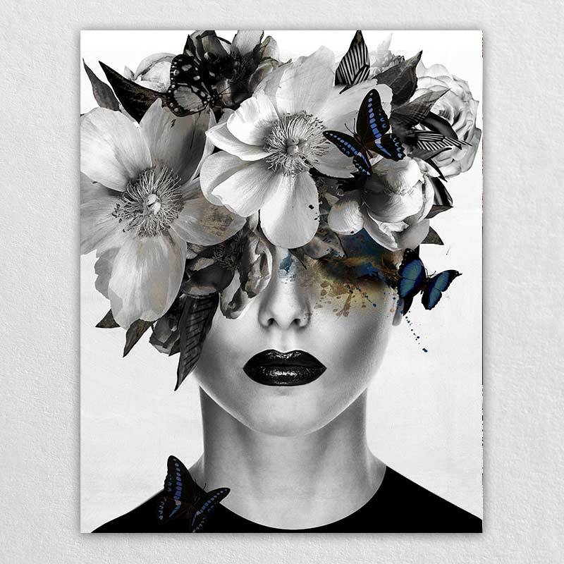 Female floral wall art | black and white portrait - Omgportrait