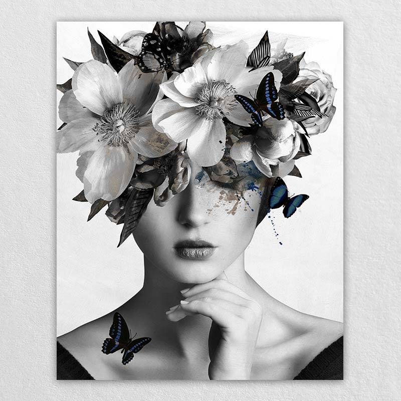 Female floral wall art | black and white portrait - Omgportrait