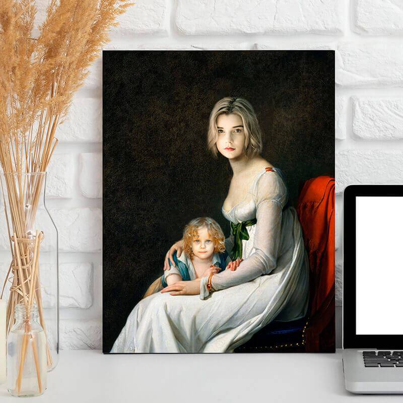 French Neoclassical Nobility Parent-Child Wall Painting Images