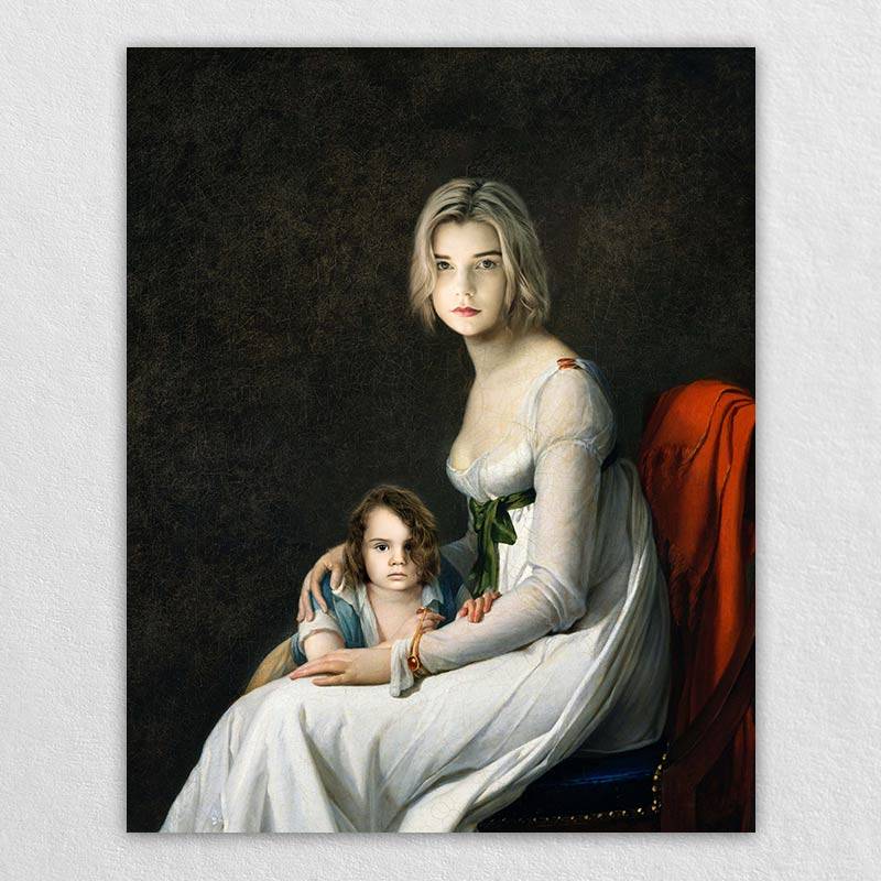 French Neoclassical Nobility Parent-Child Wall Painting Images