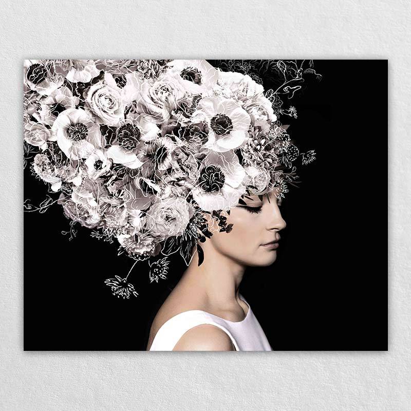 Floral Portrait: Custom Self-Portrait with Flowers in Gray
