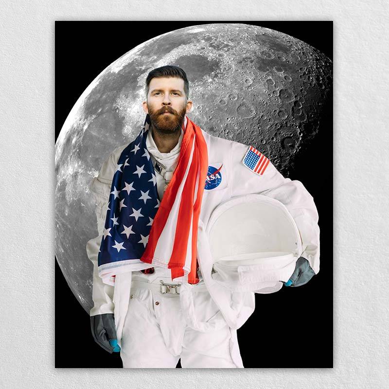 US Custom Astronaut Portrait | Moon Astronaut Painting on Canvas Omgportrait
