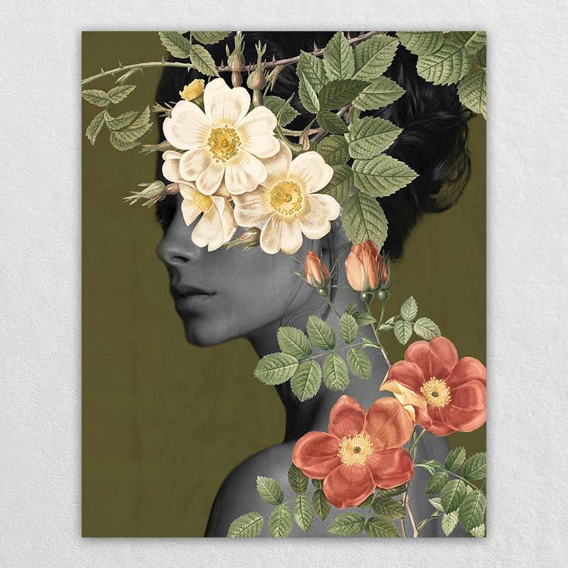 Flower Wall Painting | Ladies Green Flower Wall Decor Omgportrait