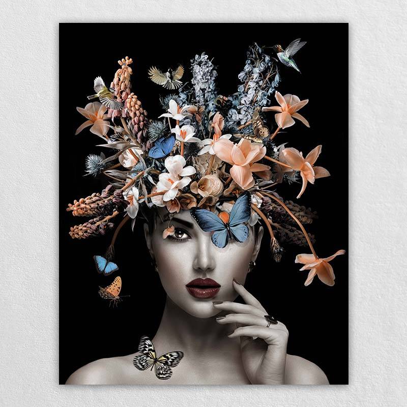 Lady Flower Canvas Art | Customized Portrait with Flowers