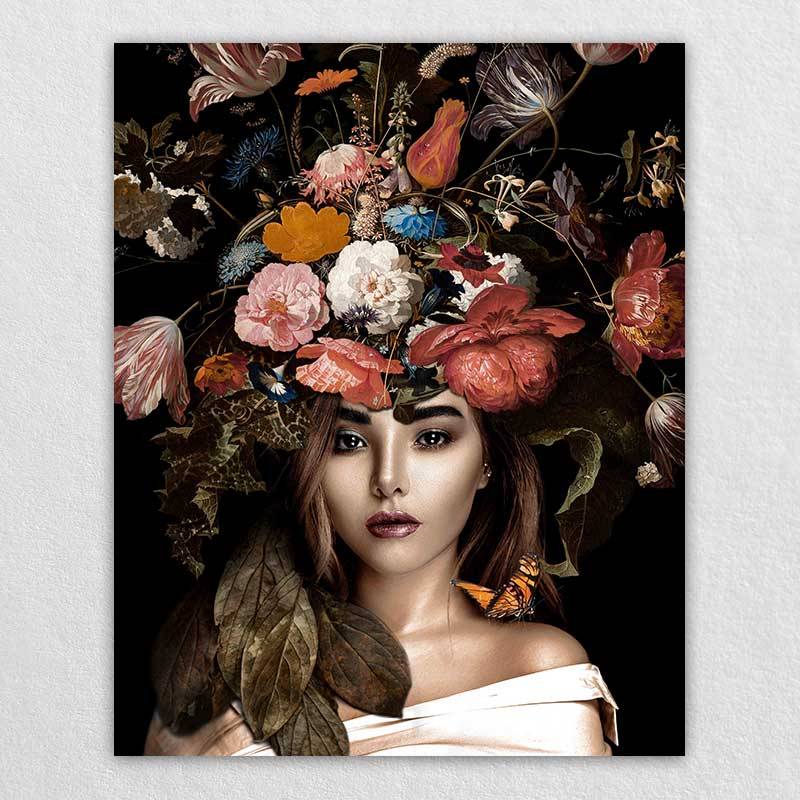 Large Floral Wall Art on Canvas| Omgportrait Woman Painting a Picture