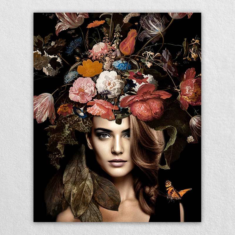 Large Floral Wall Art on Canvas| Omgportrait Woman Painting a Picture