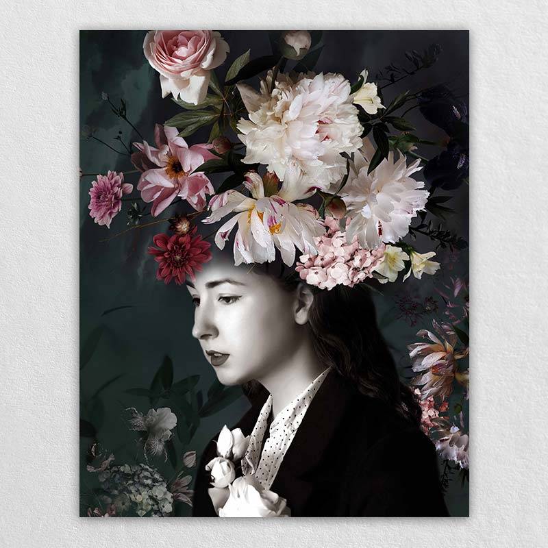 Customized Elegant Women Black and White Flower Wall Art