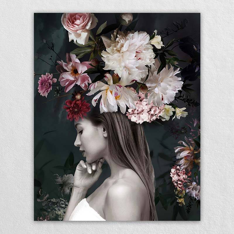 Customized Elegant Women Black and White Flower Wall Art