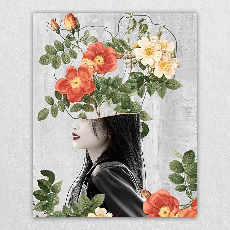 Large Floral Canvas Wall Art| Omgportrait Woman Portrait