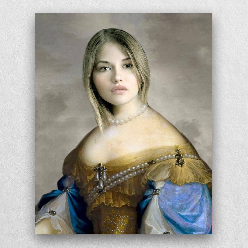 Renaissance Brocade Portrait Woman Face Custom