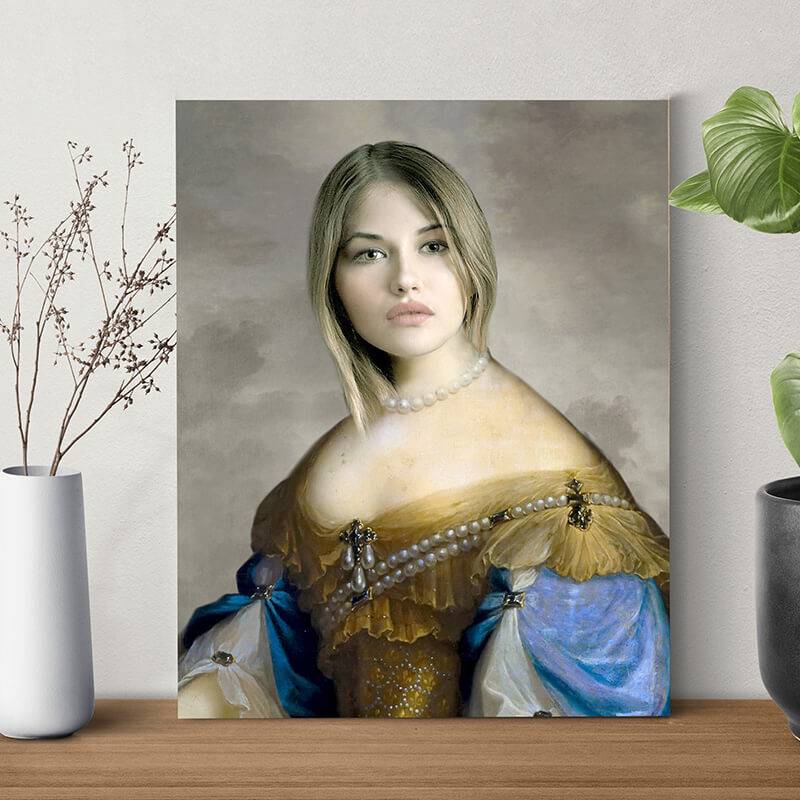 Renaissance Brocade Portrait Woman Face Custom