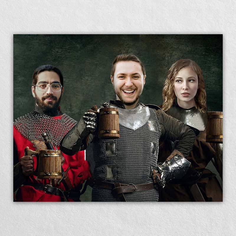 Medieval Beer Knights Group Portrait Personalised Wall Canvas