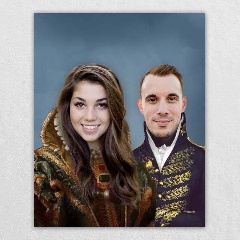 Vintage Royal Couple Portraits on Canvas