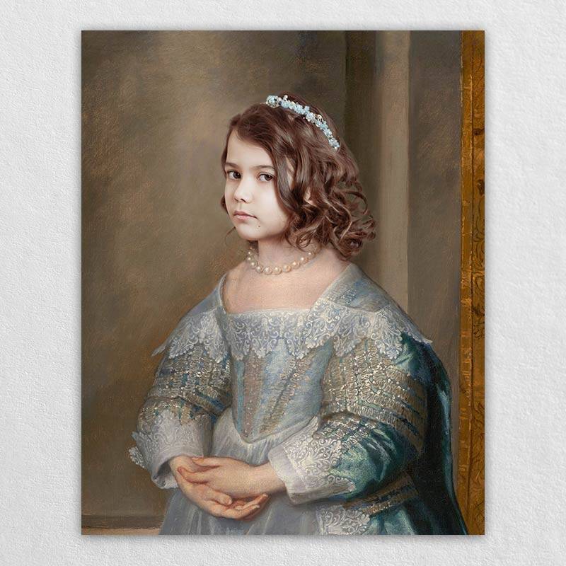 Blue Princess Portrait Immature Queen Portrait Painting