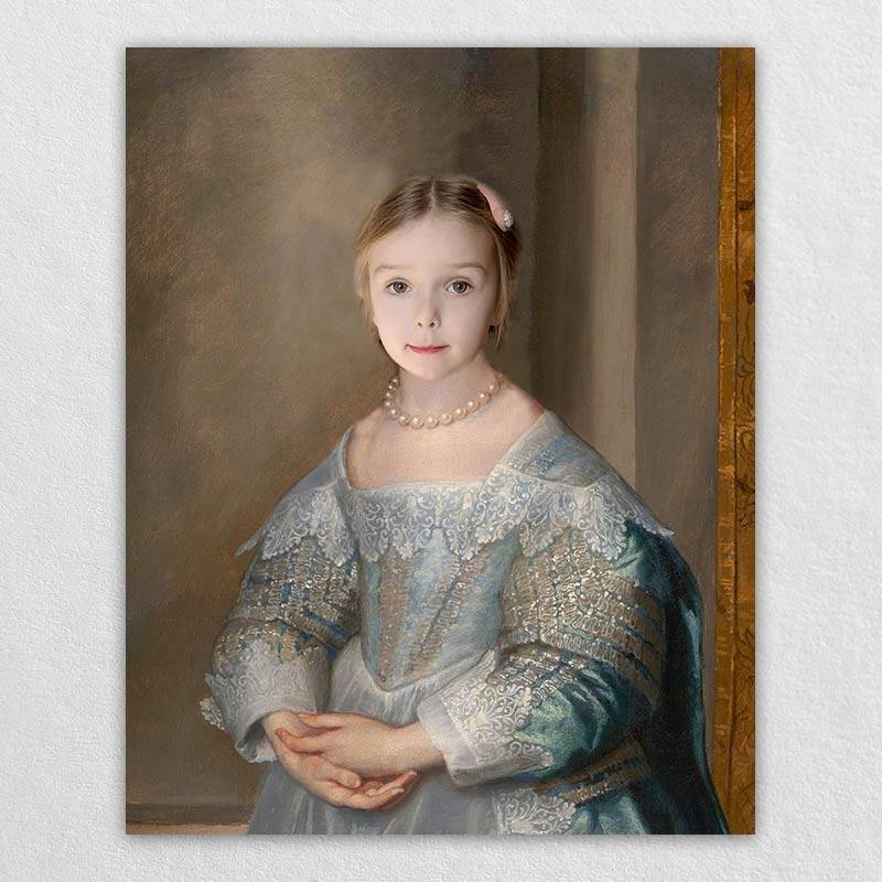 Blue Princess Portrait Immature Queen Portrait Painting