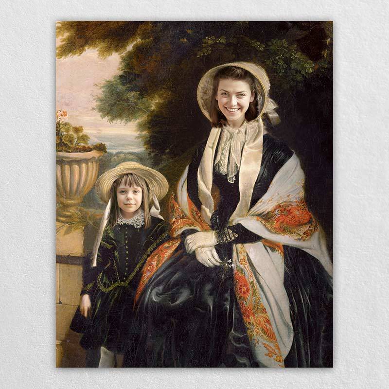 Order Printed Cnvas of An Aristocratic Mother and Daughter in the Garden