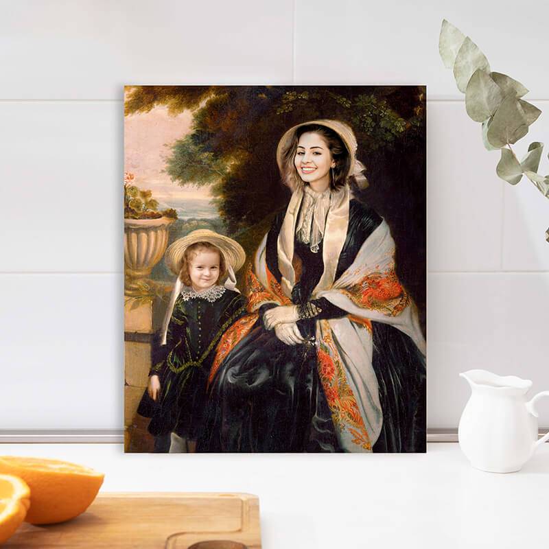 Order Printed Cnvas of An Aristocratic Mother and Daughter in the Garden