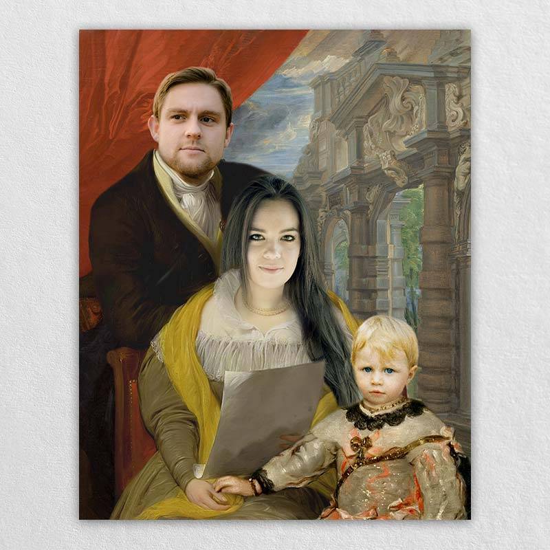 Vintage Family Portrait of Three People - Order Canvas Online